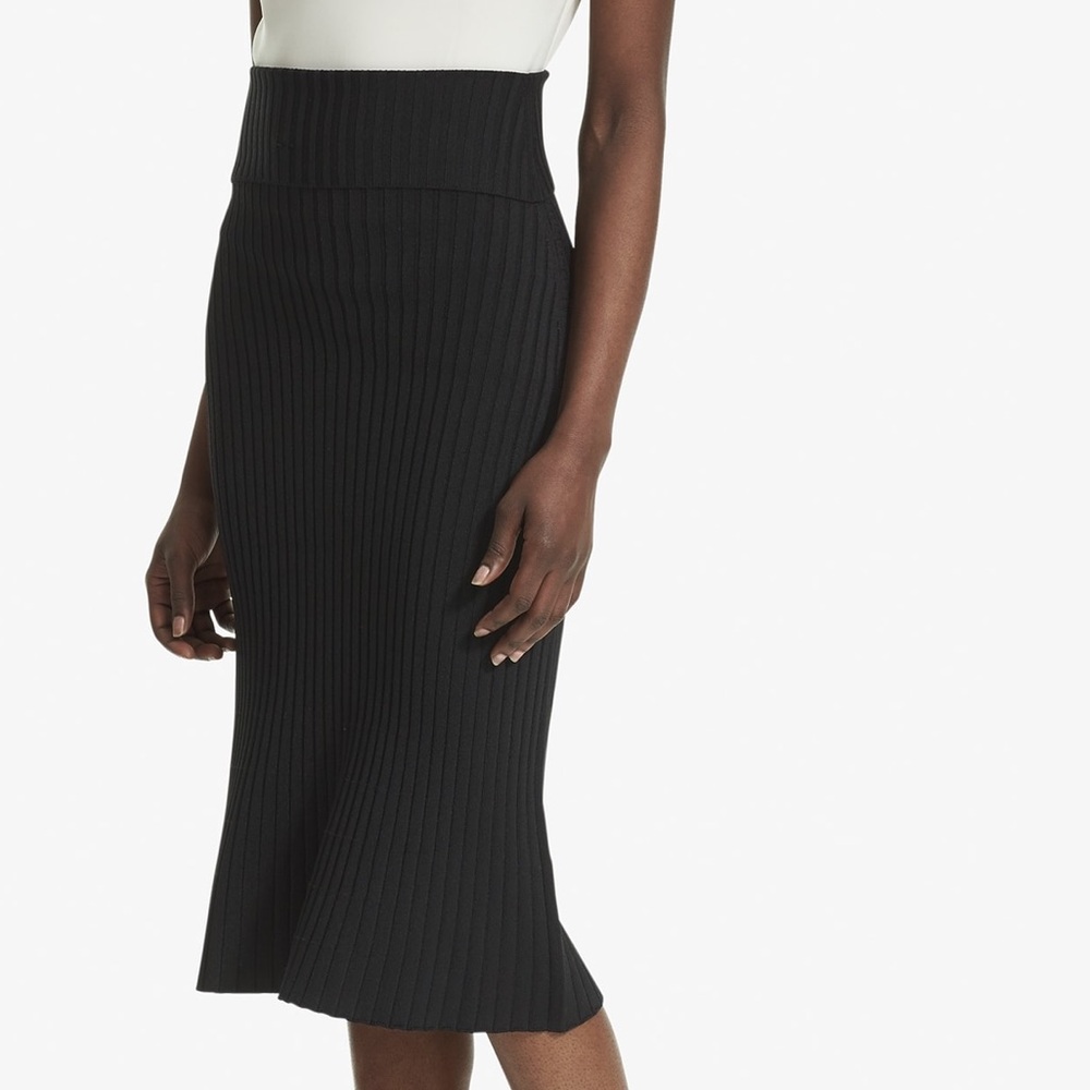 MM Lafleur Black Ribbed Midi Skirt